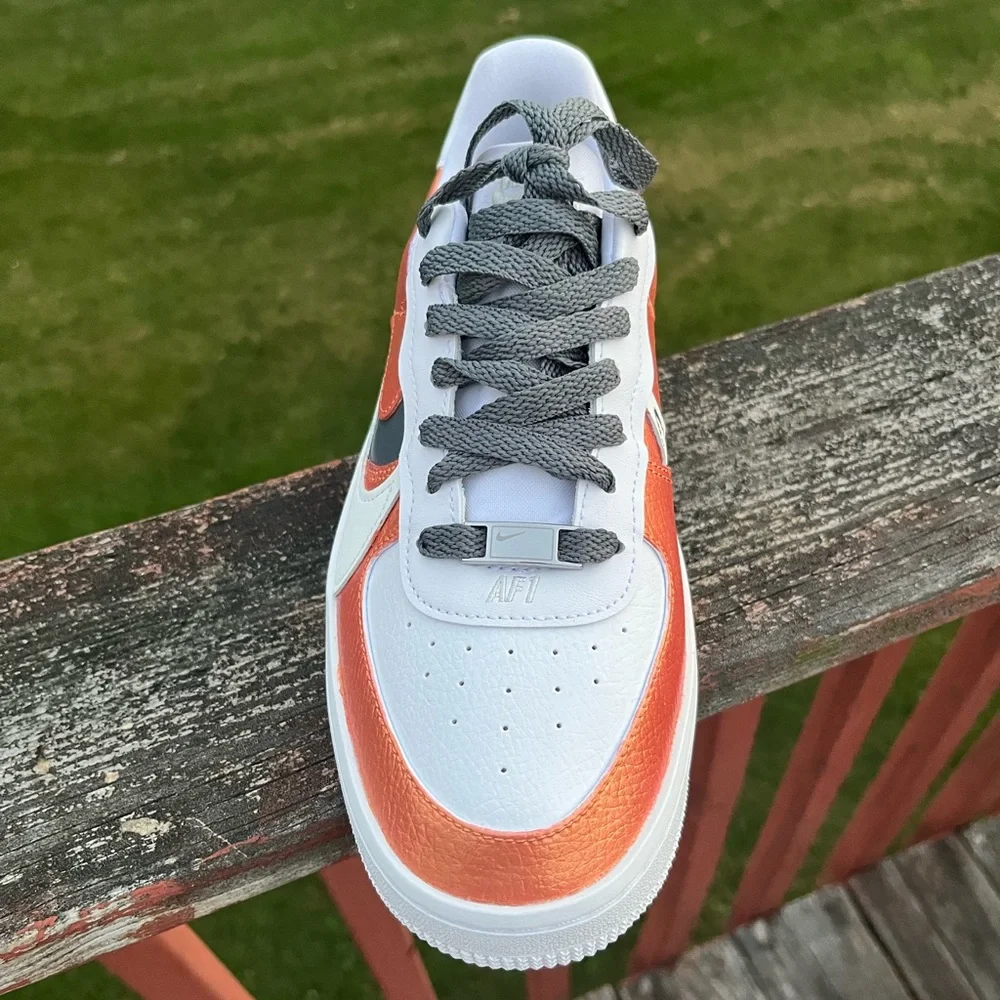Custom, Hand Painted Nike AF1 Platforms in rose gold and charcoal gray - Picture 4 of 9